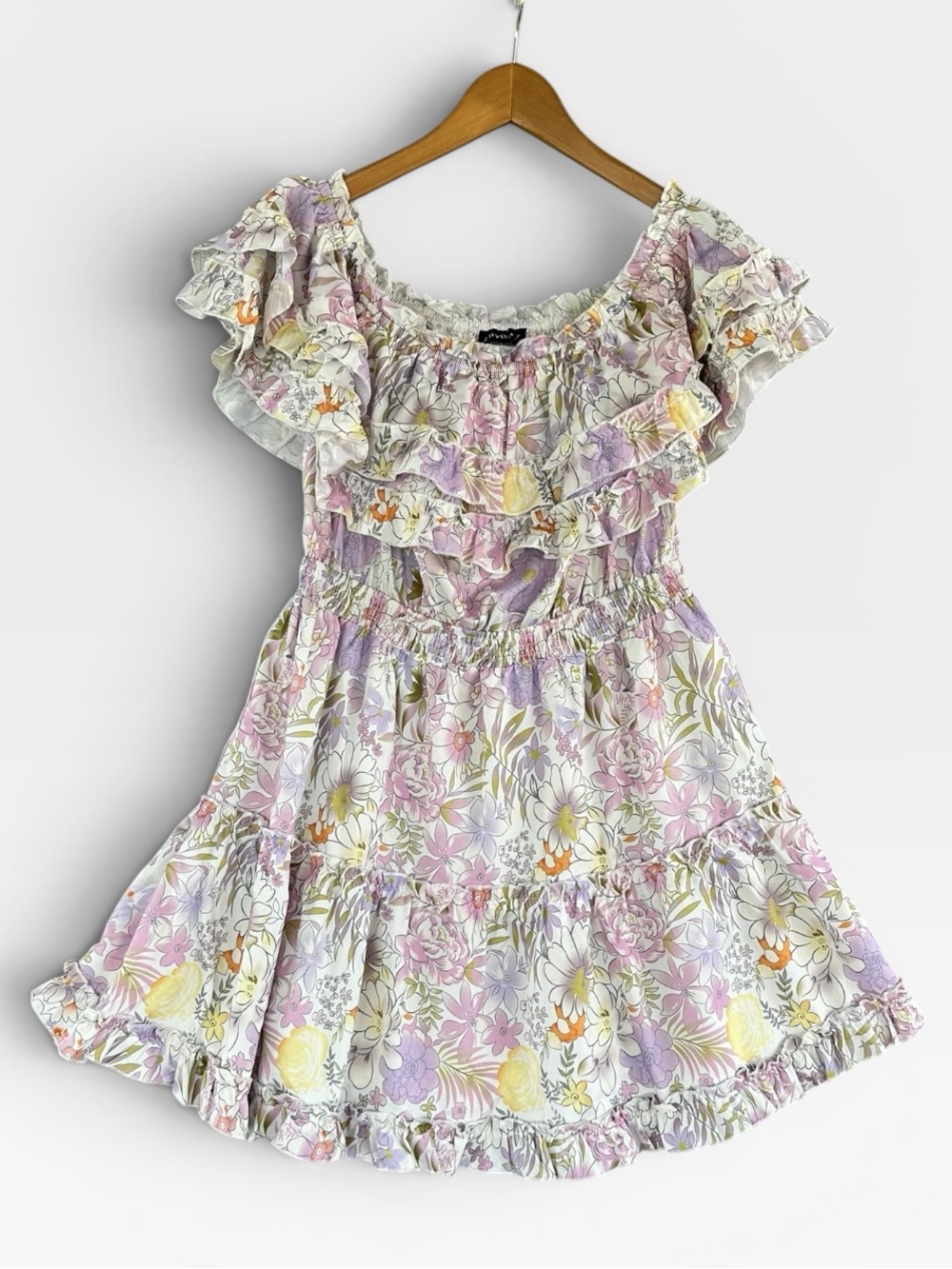 🩷4 for $35 🩷 Floral Ruffle Sundress in Pastel Lilac and Yellow